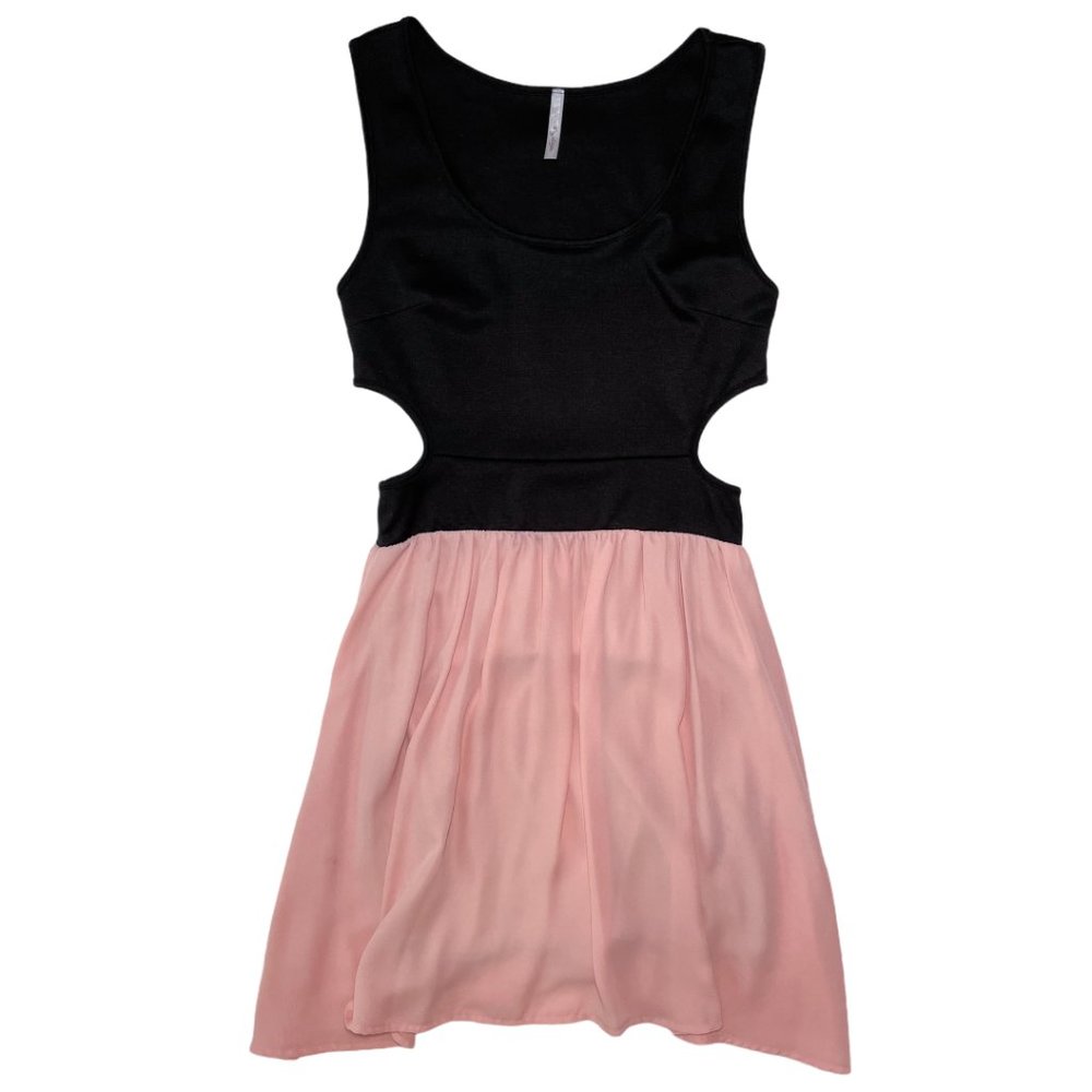 Pink & Black Chiffon FIt & Flare Cutout Mini Dress